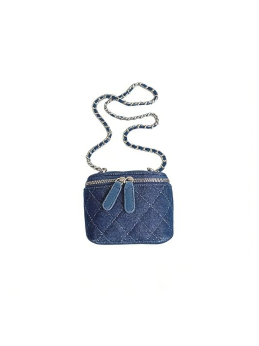 Mini Denim Crossbody Bag Quilted Square Chain Strap Small Purse Handbag